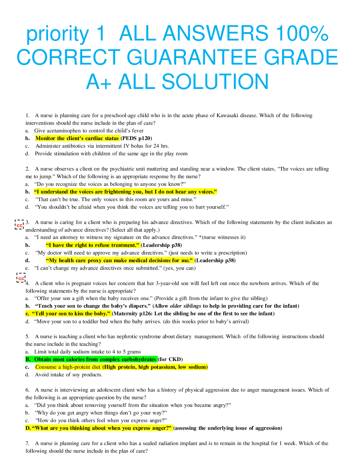 Preview image of priority 1  ALL ANSWERS 100% CORRECT GUARANTEE GRADE A+ ALL SOLUTION document